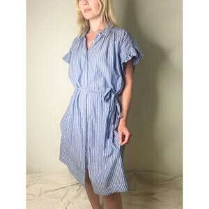 ISABELLA SINCLAIR Chambray Pinstripe Flutter Sleeve Mini Cotton Dress US LARGE